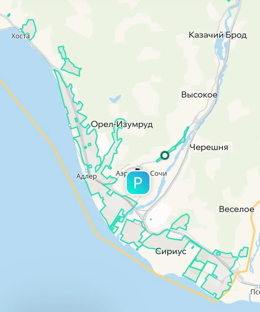 Зона покрытия Делимобиль в Адлере