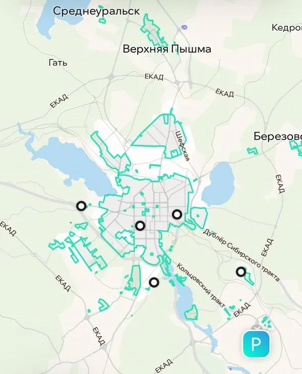 Зона покрытия Делимобиль в Екатеринбурге
