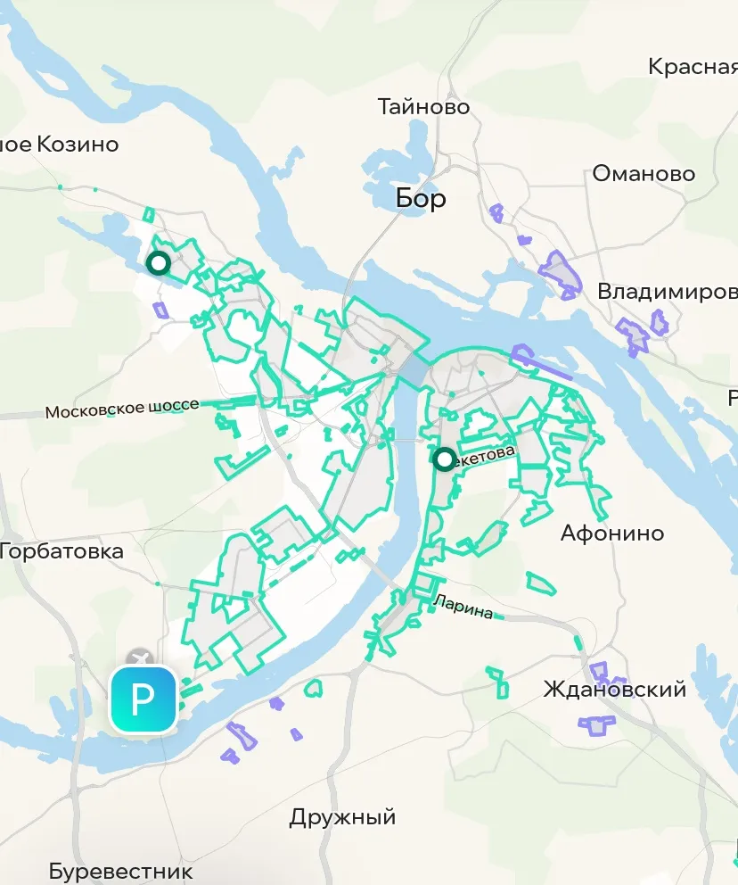 Зона покрытия Делимобиль в Нижнем Новгороде