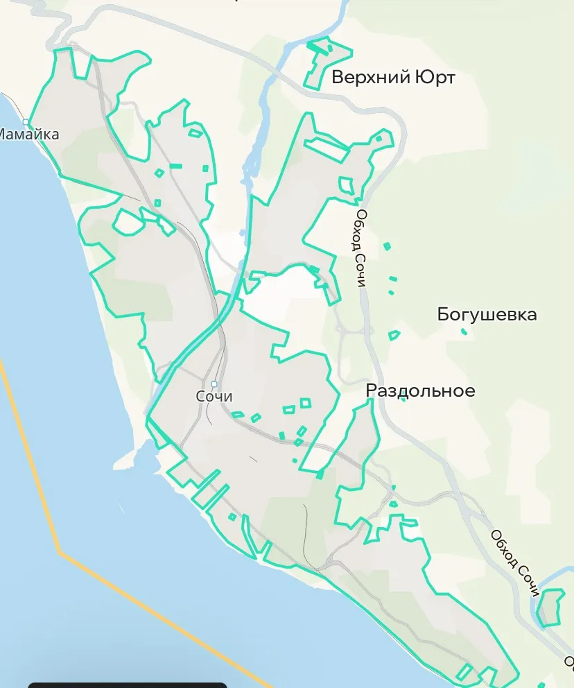 Зона покрытия Делимобиль в Сочи