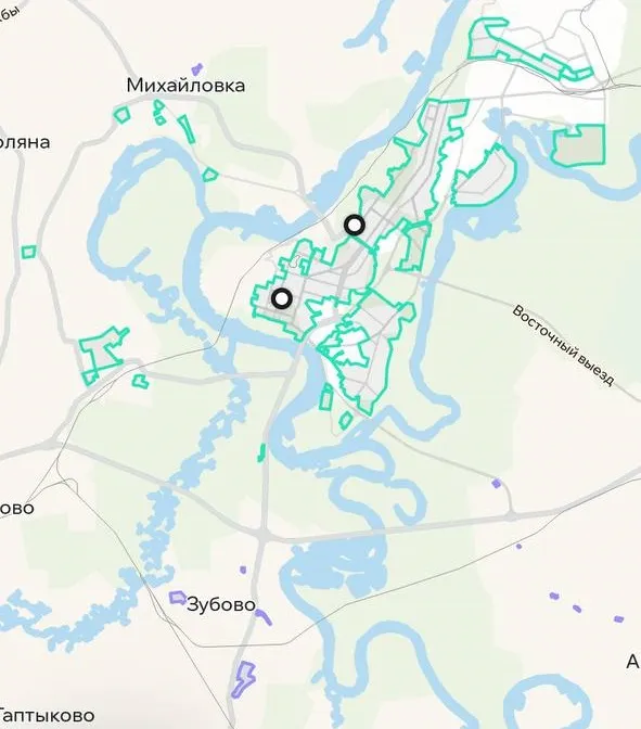 Зона покрытия Делимобиль в Уфе